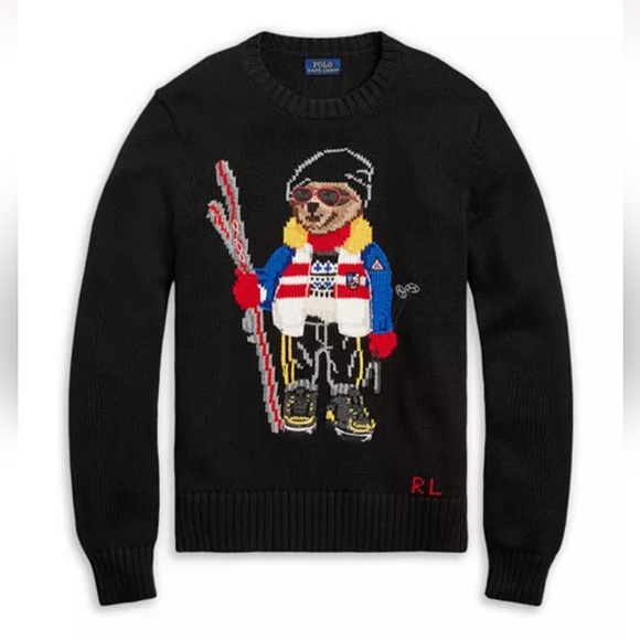 Polo Ralph Lauren Black Sweater with Bear Design UNISEX - Picture 1 of 16